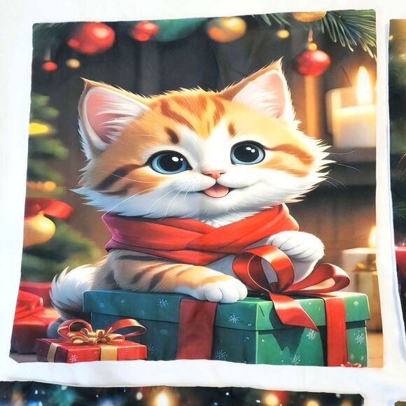 Christmas Kitten Pillow Covers 4Pcs Cute Santa Cat Cushion Covers Holiday New - Picture 5 of 10